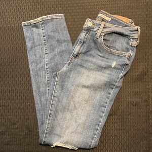 Levi's 721 High Rise Skinny Jeans Womens 27 Blue Stretch Distressed Ripped Denim